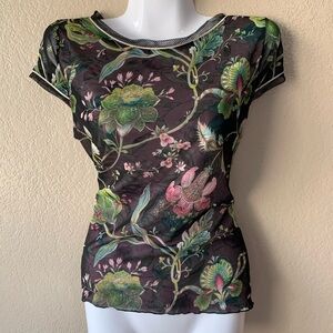 ANAC Designed By Kimi Allover Floral Mesh Double Layer Garden Girl Blouse Size L